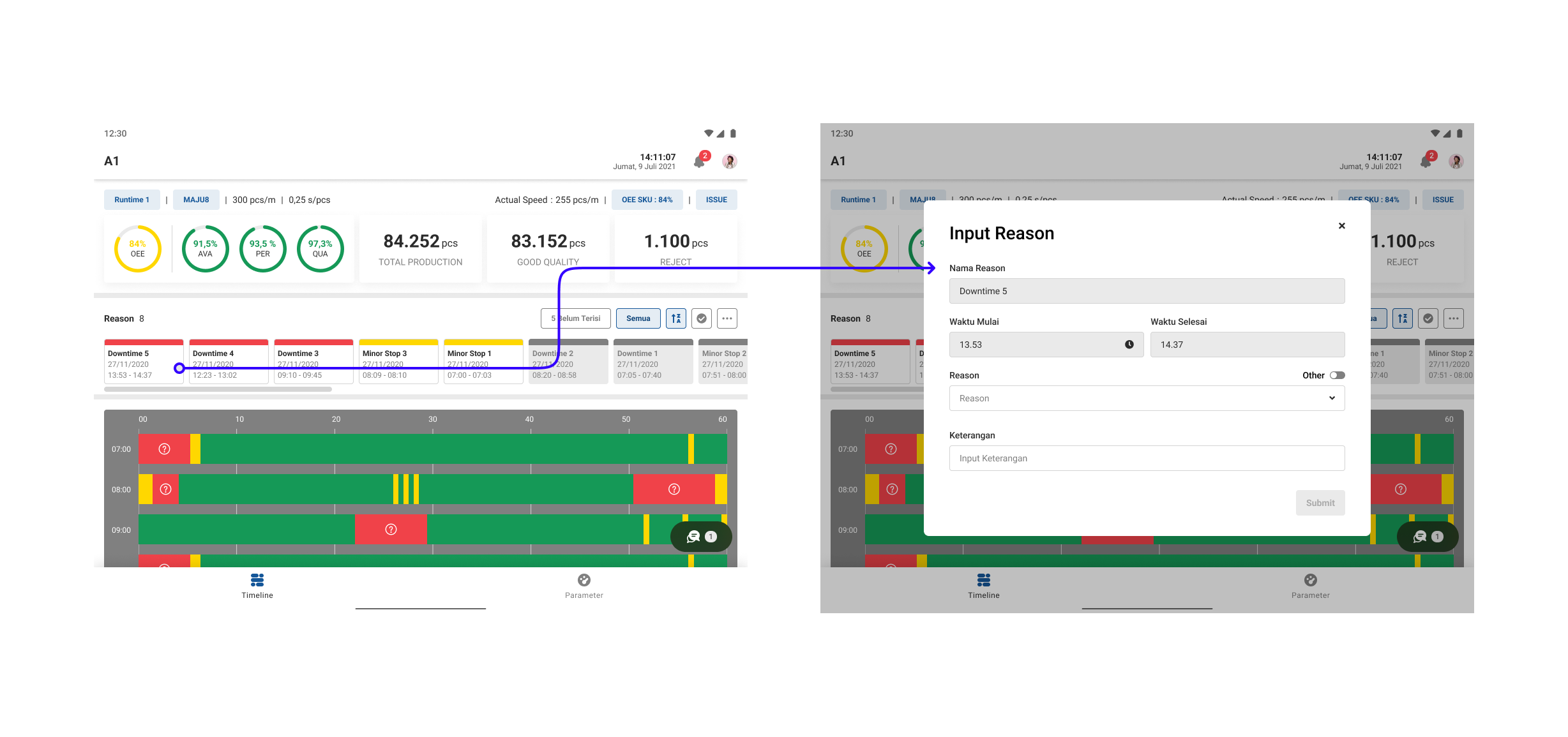 Dashboard — downtime auto-logged