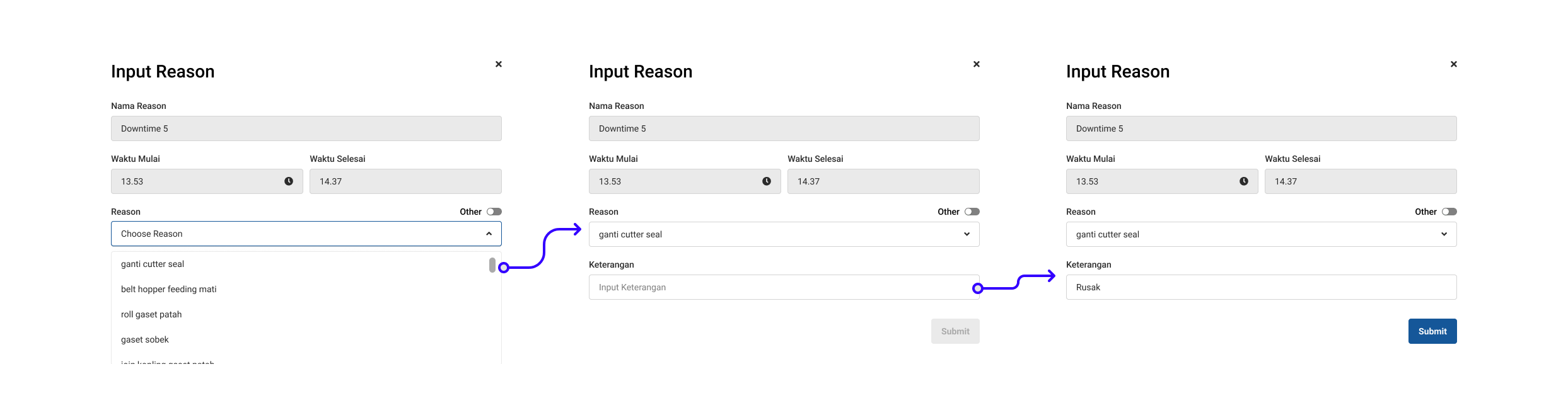 Input Reason — step-by-step flow